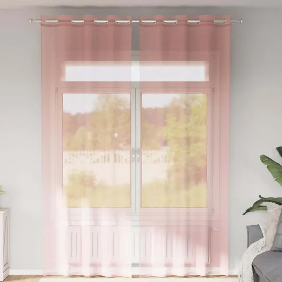 vidaXL Voile-gardiner med øskner 140x260 cm lyserød
