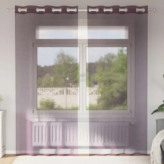vidaXL Voile-gardiner med øskner 140x225 cm lilla, 2 stk