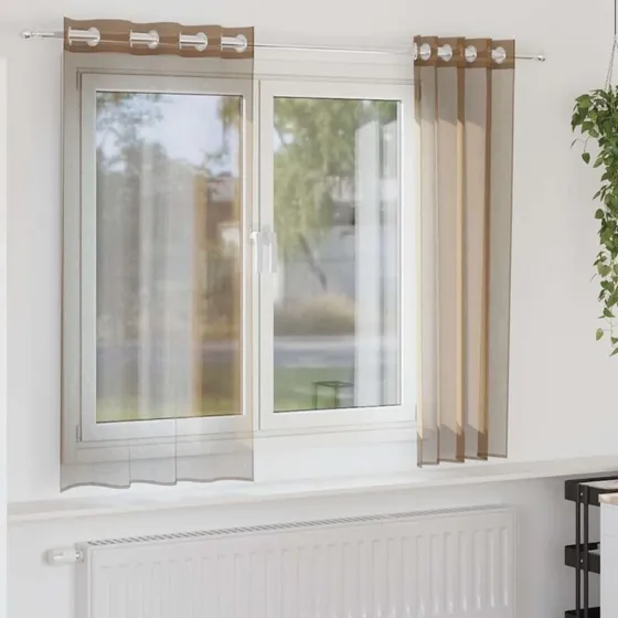 vidaXL Voile-Gardiner med Øskner 2 stk. Lysebrun 140 x 140 cm