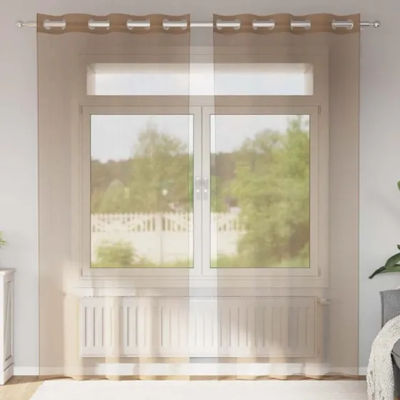 vidaXL Voile-Gardiner med Øskner 2 stk. Lysebrun 140 x 245 cm