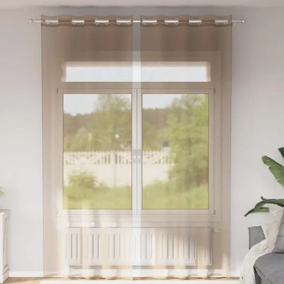 vidaXL Voile-Gardiner med Øskner 2 stk. Lysebrun 140 x 300 cm