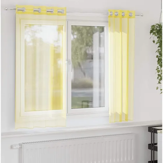 vidaXL Voile-gardiner med øskner 2 stk. gul 140 x 175 cm