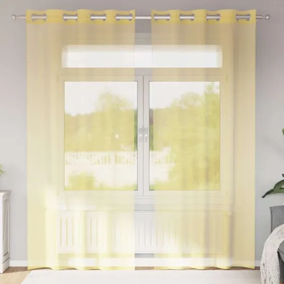 vidaXL Voile-gardiner med øskner 2 stk. gul 140 x 225 cm