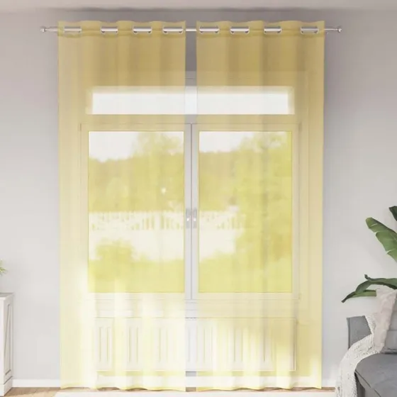 vidaXL Voile-gardiner med øskner 2 stk. gul 140 x 300 cm