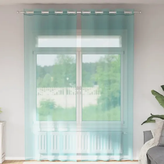 vidaXL Voile-gardiner med øskner 2 stk. turkis 140 x 260 cm