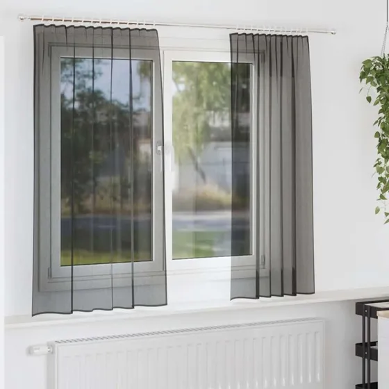 vidaXL Voile-gardiner med stanglommer 2 stk. sort