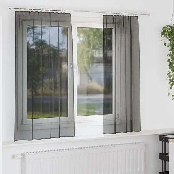 vidaXL Voile-gardiner med stanglommer 2 stk. sort