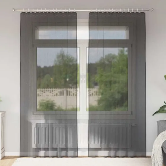 vidaXL Voile-gardiner med stanglommer 2 stk. sort 140 x 225 cm