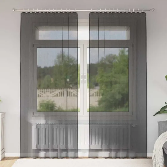 vidaXL Voile-Gardiner med Stanglommer 2 stk. Sort 140 x 245 cm