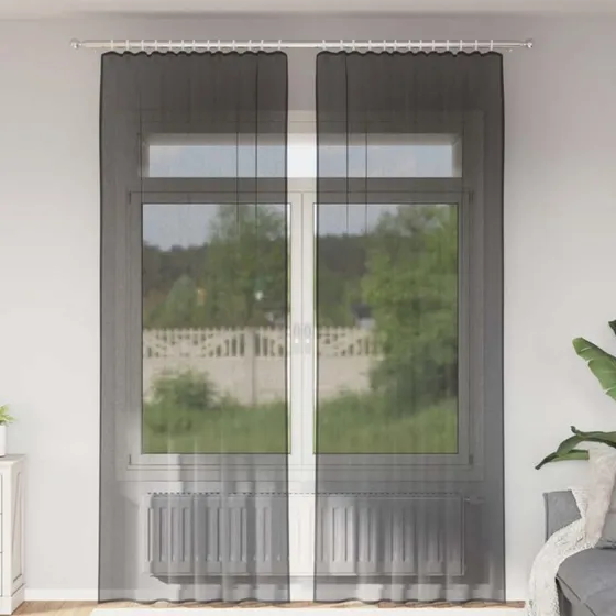 vidaXL Voile-Gardiner med Stanglommer 2 stk. Sort 140 x 260 cm