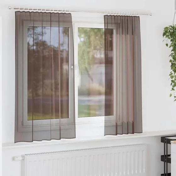 vidaXL Voile-Gardiner med Stanglommer 2 stk. Brun 140 x 140 cm