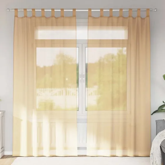 vidaXL Voile-gardiner 2 stk sandfarvet 140 x 245 cm med stanglommer