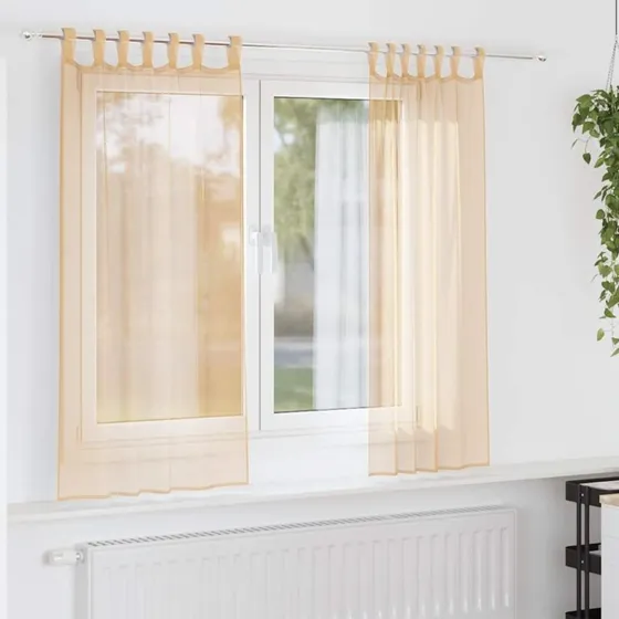vidaXL Voile-gardiner 2 stk sandfarvet 140 x 175 cm med stanglommer