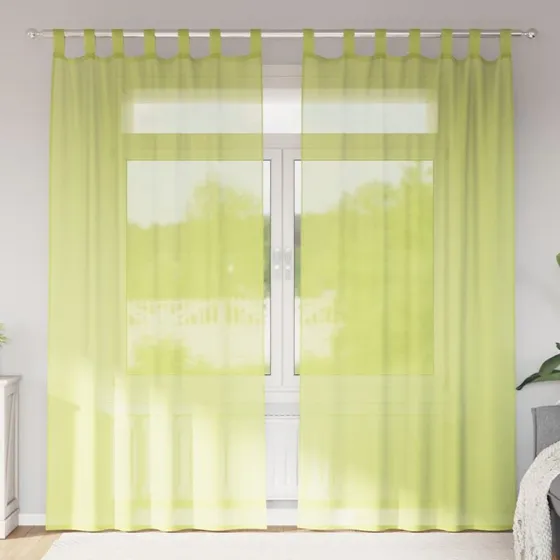 vidaXL Voile-gardiner med fane i toppen, 2 stk., æblegrøn