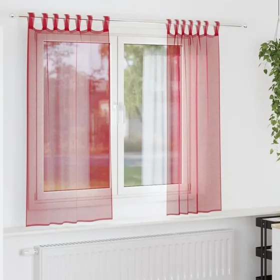 vidaXL Voile-Gardiner 2 stk Vinrød 140x175 cm med Stanglommer