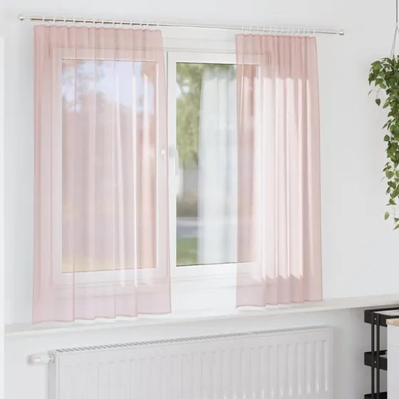 vidaXL Voile-gardiner med stanglommer 2 stk. lyserød