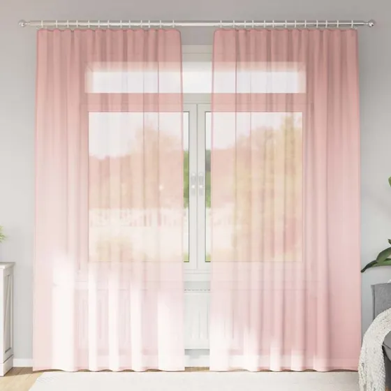vidaXL Voile-Gardiner med Stanglommer 2 stk Lyserød 140x245 cm