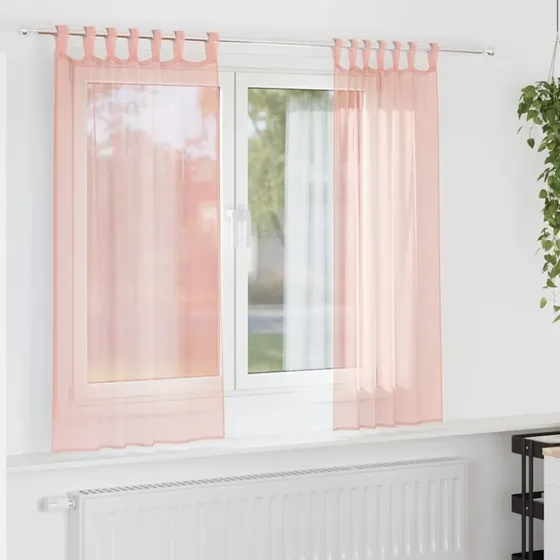 vidaXL Voile-Gardiner med Stanglommer 2 stk Lyserød 140x140 cm