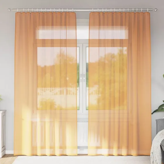 vidaXL Voile-gardiner med stanglommer 2 stk. orange