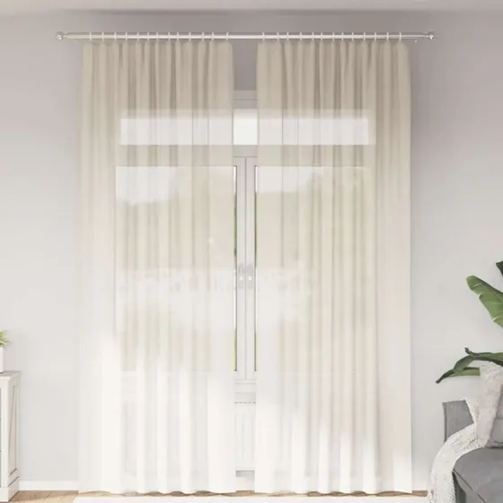 vidaXL Voile-gardiner med stanglommer 2 stk. cremefarvet