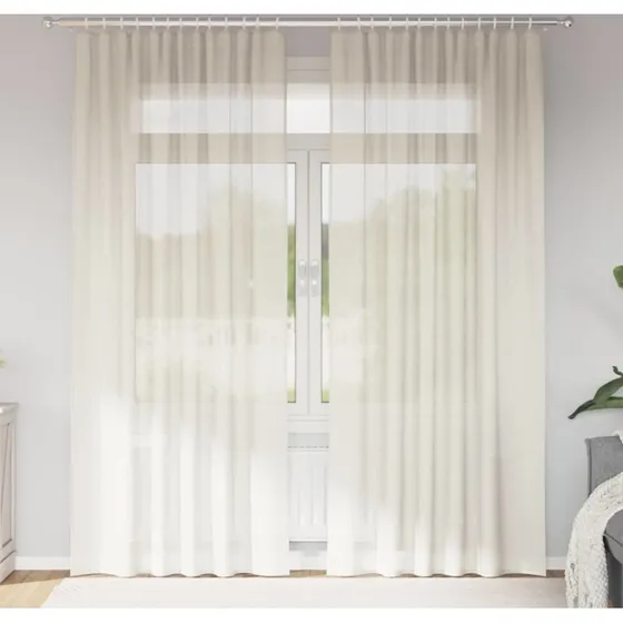 vidaXL Voile-gardiner med stanglommer 2 stk. cremefarvet