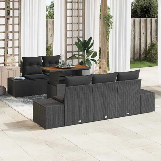 vidaXL Have Spisebordssæt 6 stk Sort og Brunt 100 x 55 x 73 cm