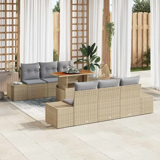 vidaXL Have Spisebordssæt 7 stk Beige og Grå 100 x 55 x 73 cm