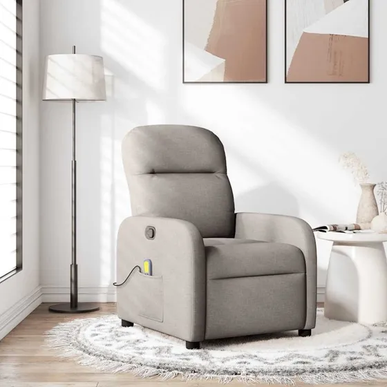 vidaXL Massagestol Stof Gråbrun, Manuel Lænefunktion, 135° Hældning