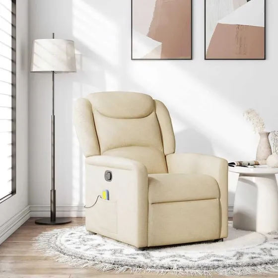 vidaXL Massagestol Stof Creme, Manuel Lænefunktion