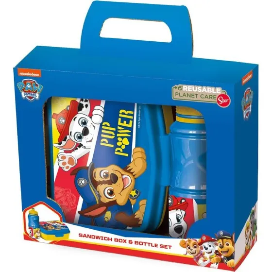 Paw Patrol madkassesæt 2 dele – Marshall & Chase, blå/gul, 420 ml