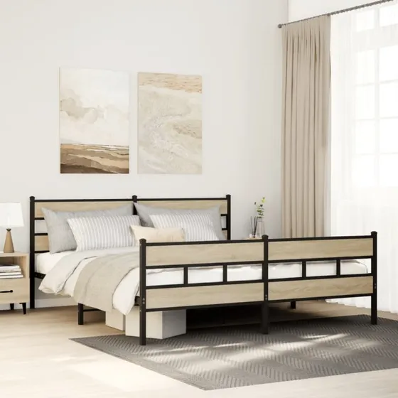vidaXL Sengeramme 193x203 cm Metal Sonoma-Eg uden Madras