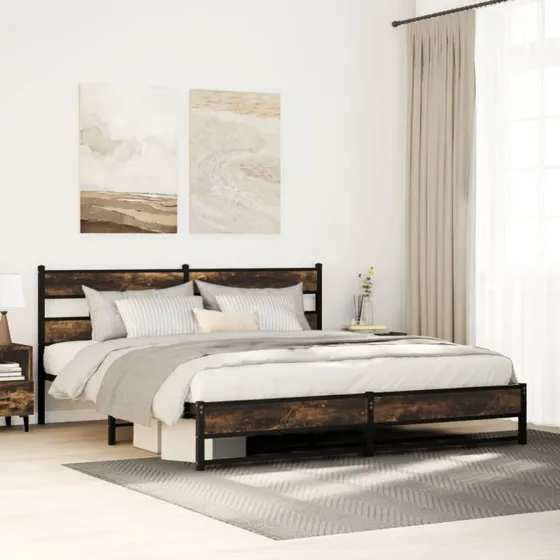 vidaXL Sengeramme 183x213 cm metal røget egetræsfarve