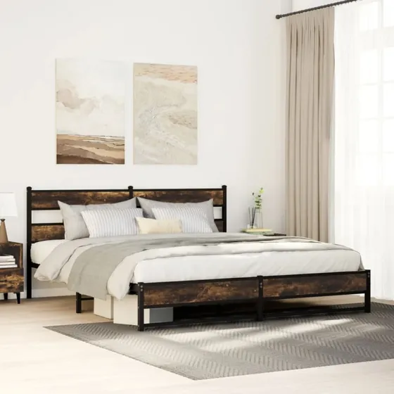 vidaXL Sengeramme 193x203 cm metal røget egetræsfarve