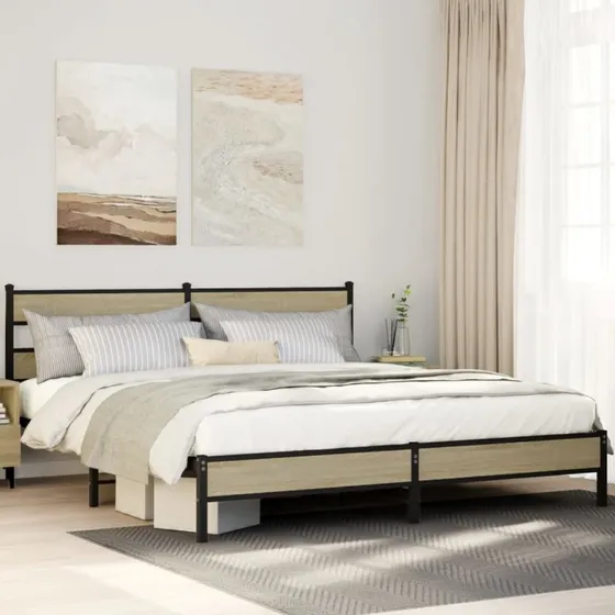 vidaXL Sengeramme 193x203 cm Metal Sonoma-Eg