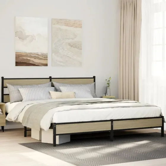 vidaXL Sengeramme 183x213 cm Metal Sonoma-Eg