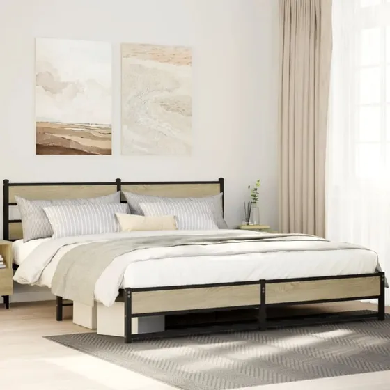 vidaXL Sengeramme 193x203 cm Metal Sonoma-Eg