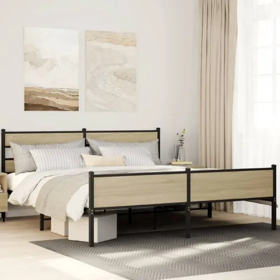 vidaXL Sengeramme 183x213 cm Metal Sonoma-Eg