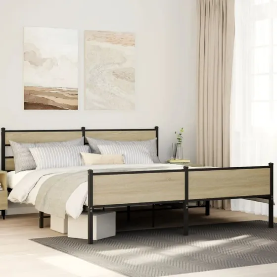 vidaXL Sengeramme 193x203 cm Metal Sonoma-Eg