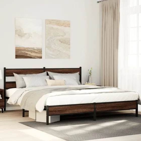 vidaXL Sengeramme 200x200 cm Metal Brun Egetræsfarve