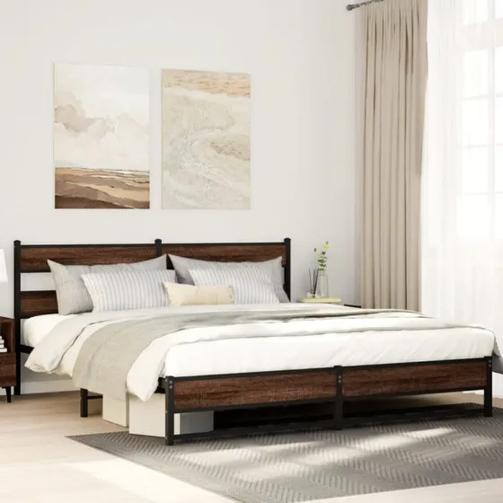 vidaXL Sengeramme 180x200 cm Metal Brun Egetræsfarve
