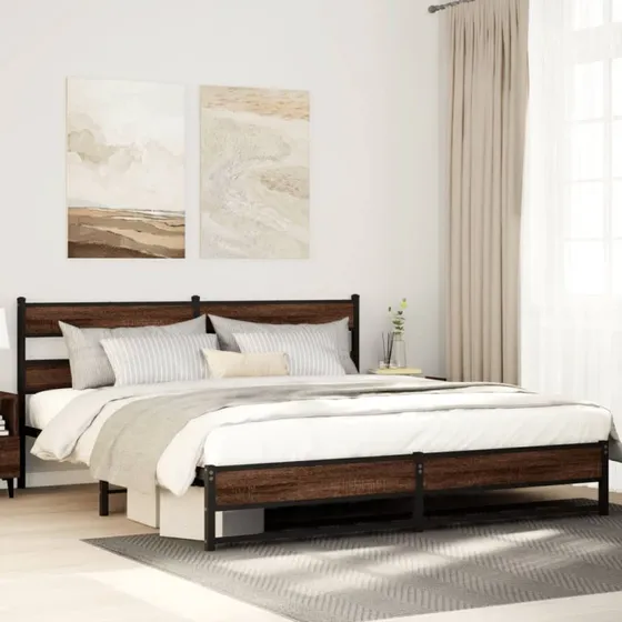 vidaXL Sengeramme 200x200 cm Metal Brun Egetræsfarve