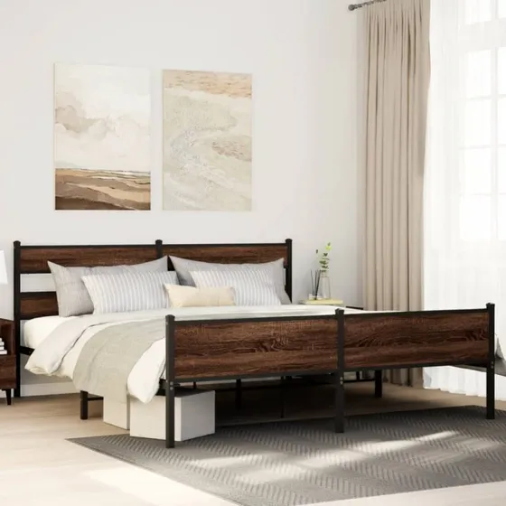 vidaXL Sengeramme 180x200 cm Metal Brun Egetræsfarve
