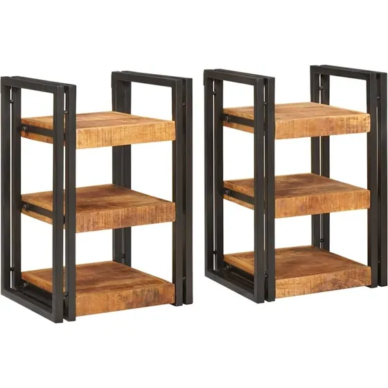 vidaXL Sengebord 2 stk, Brun og sort, 38 x 33 x 58 cm, massivt mangotræ