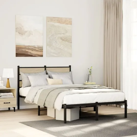 vidaXL Sengeramme 120x190 cm Metal Sonoma-Eg med Hovedgærde