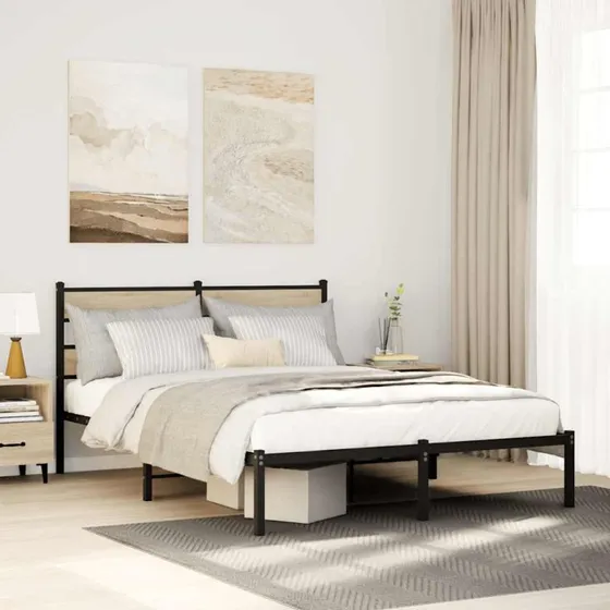vidaXL Sengeramme 140x190 cm Metal Sonoma-Eg med Hovedgærde