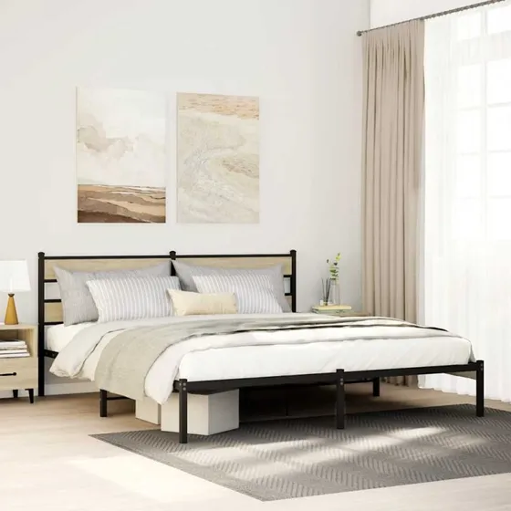 vidaXL Sengeramme 180x200 cm Metal Sonoma-Eg med Hovedgærde