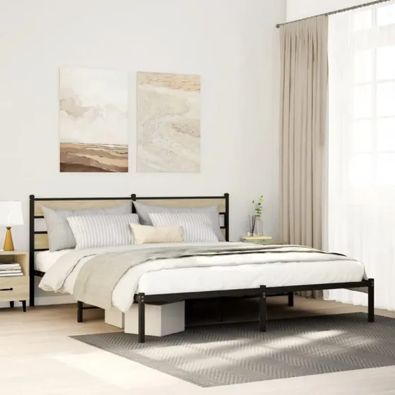 vidaXL Sengeramme 193x203 cm Metal Sonoma-Eg med Hovedgærde