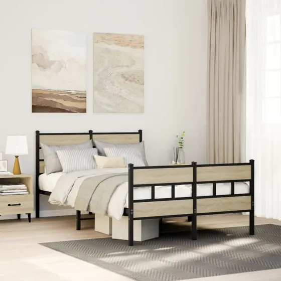 vidaXL Sengeramme 120x190 cm Metal Sonoma-Eg med Hovedgærde