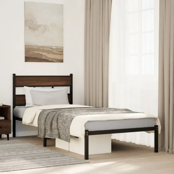 vidaXL Sengeramme 90x190 cm brun metal med sengegavl