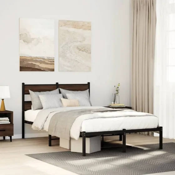 vidaXL Sengeramme 120x190 cm Metal Brun Eg med Hovedgærde